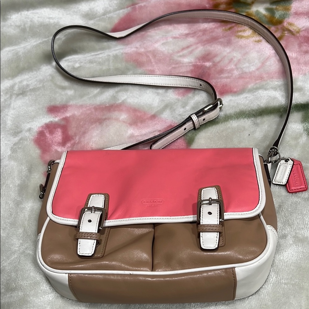 Coach Pink and Tan Crossbody Bag with Vintage Charm